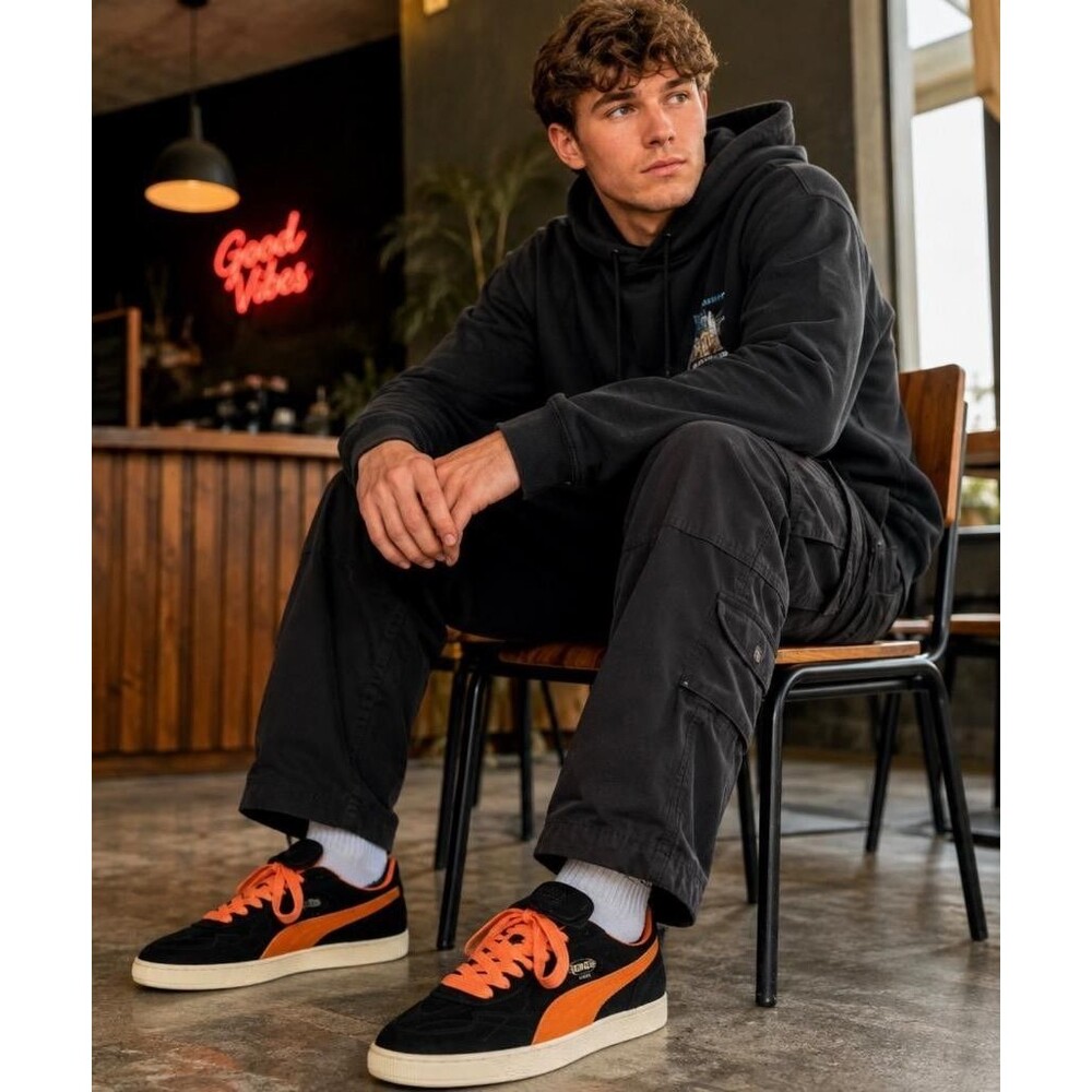 Puma King Suede Sneakers Men 14 Black Orange Fat Laces Casual Skater Shoes NEW